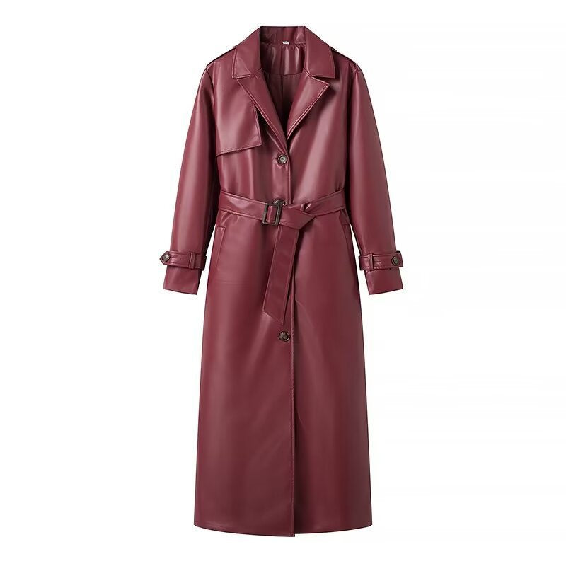 Women's faux leather trench coat with adjustable belt and chic collar NOVAE