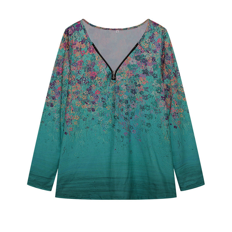Women's long-sleeved shirt with colorful floral pattern and modern zipper NOVAE