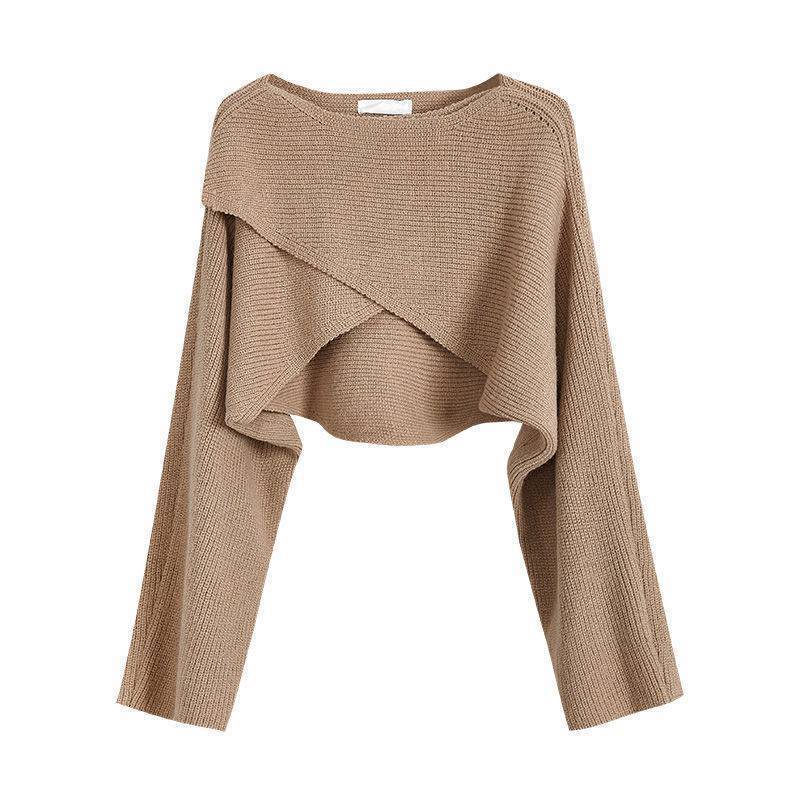 Women's casual cropped sweater with asymmetrical cut and textured surface NOVAE