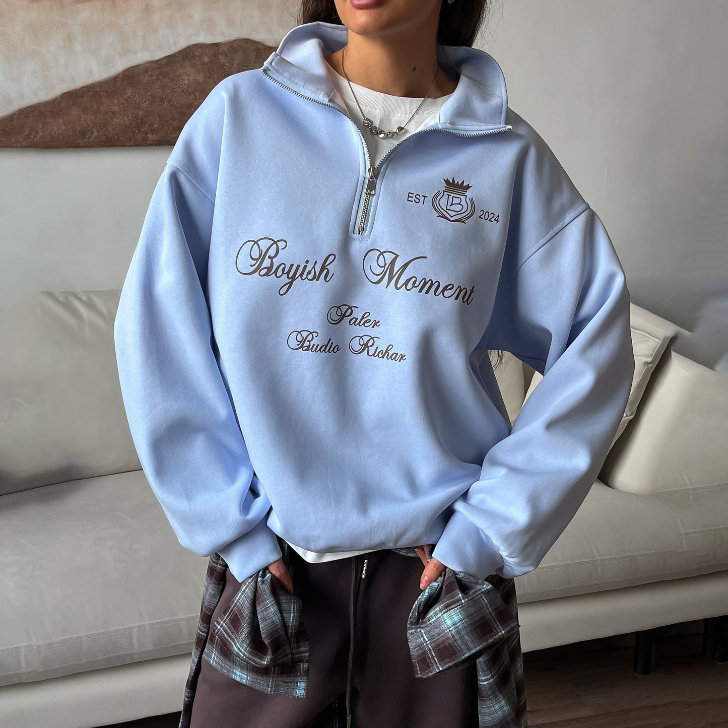 Women's sweatshirt with a modern stand-up collar and creative print NOVAE