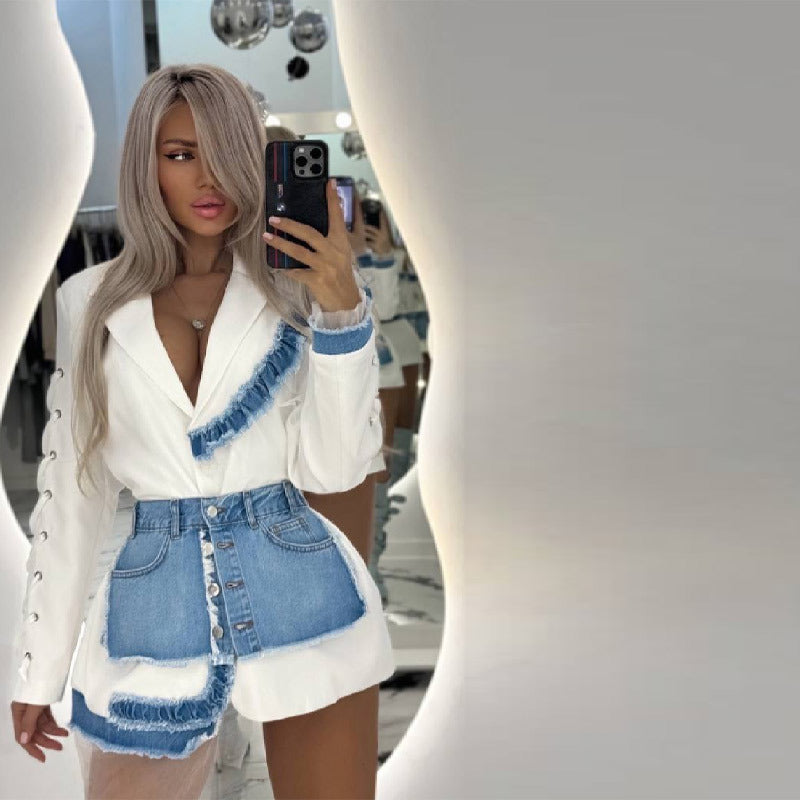 Women's fashionable blazer jacket with ruffle details NOVAE