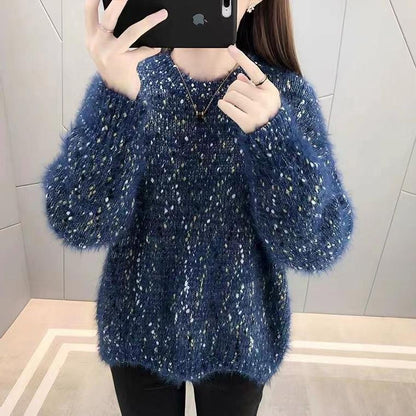 Women's fluffy sweater with a unique textured design and sparkling accents NOVAE