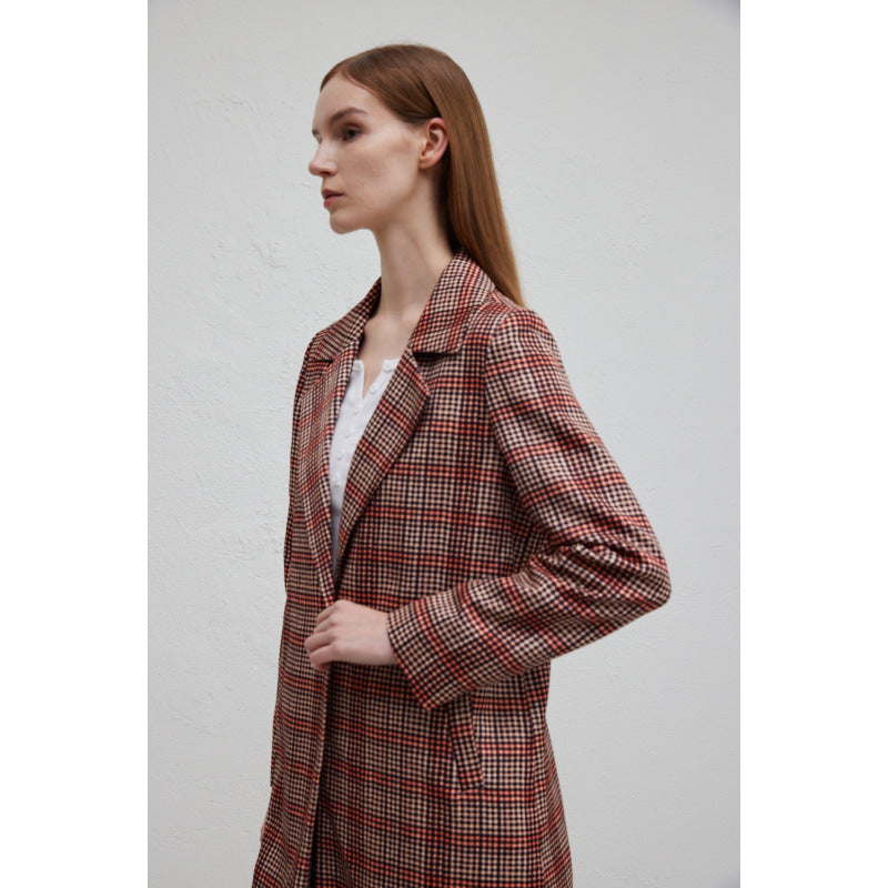 Women's elegant plaid coat with double button placket and relaxed cut NOVAE