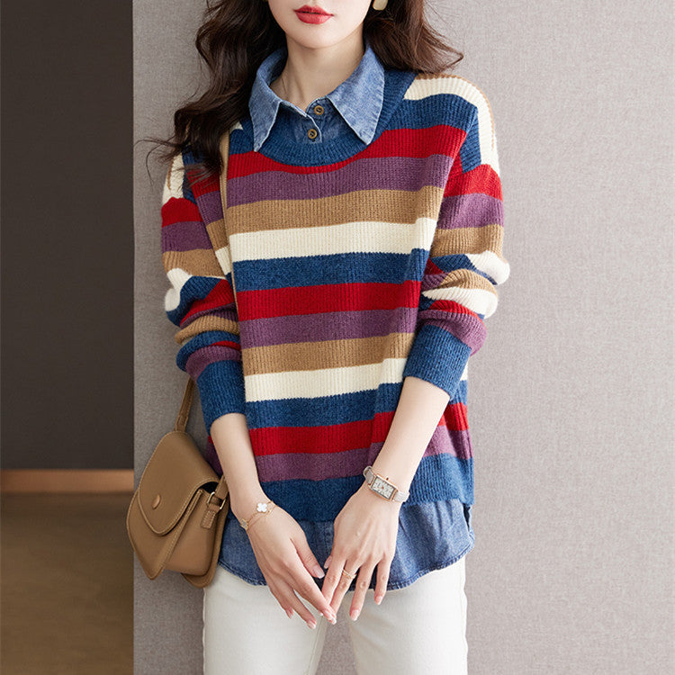 Women's striped knit sweater with a relaxed fit and comfortable feel NOVAE