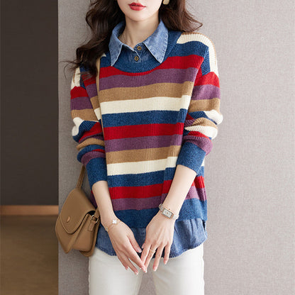 Women's striped knit sweater with a relaxed fit and comfortable feel NOVAE