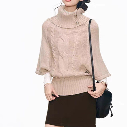 Women's knit dress with voluminous sleeves and elegant roll neck NOVAE
