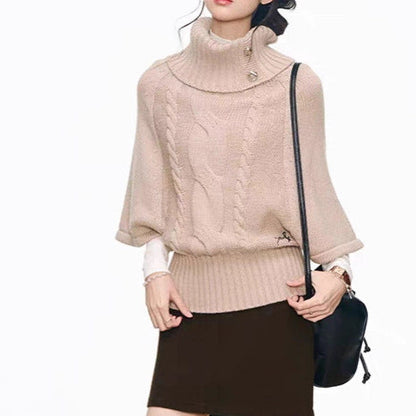Women's knit dress with voluminous sleeves and elegant roll neck NOVAE