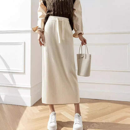 Women's midi skirt with waist lacing and ribbed design NOVAE