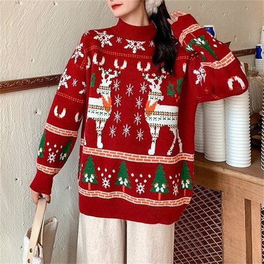 Women's festive sweater with 3D reindeer motif and high collar NOVAE