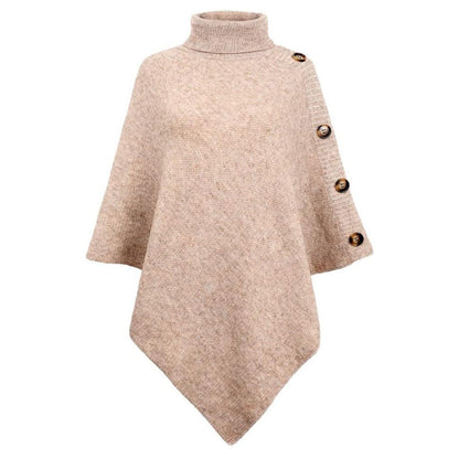 Women's elegant poncho with stand-up collar and decorative buttons NOVAE