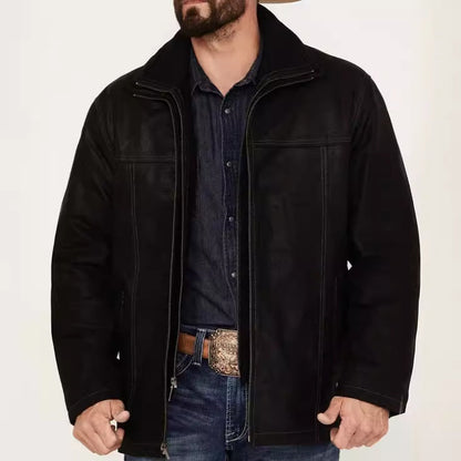 Men's high-quality leather jacket with modern details and practical pockets NOVAE