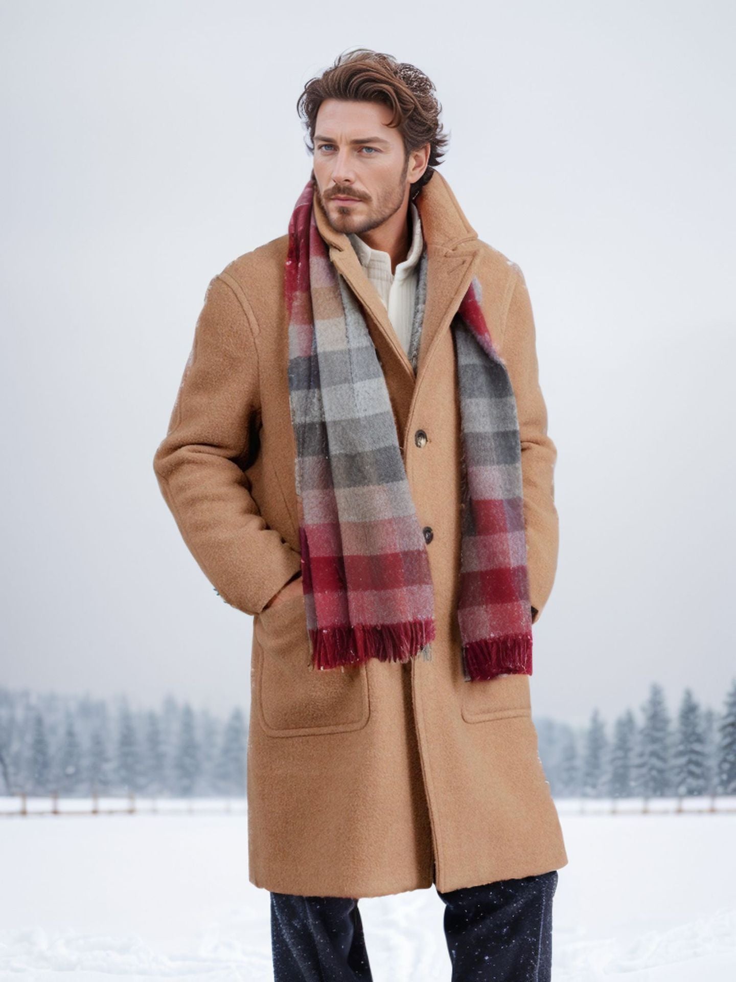 Men's elegant wool coat with double-breasted buttons and practical side pockets NOVAE