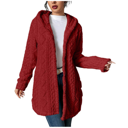 Women's Cozy Hooded Cardigan Jacket in Soft Fleece NOVAE
