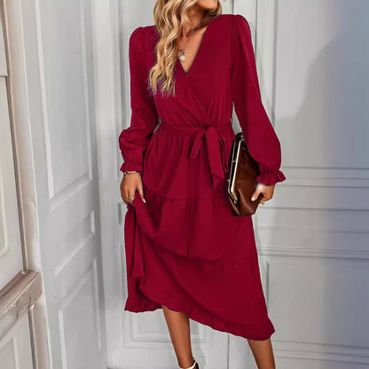 Women's wrap dress with flounced sleeves and elegant cut NOVAE