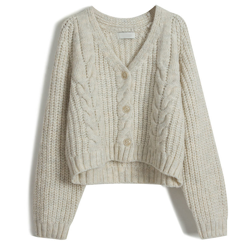 Women's cozy knitted cardigan with decorative cable pattern NOVAE