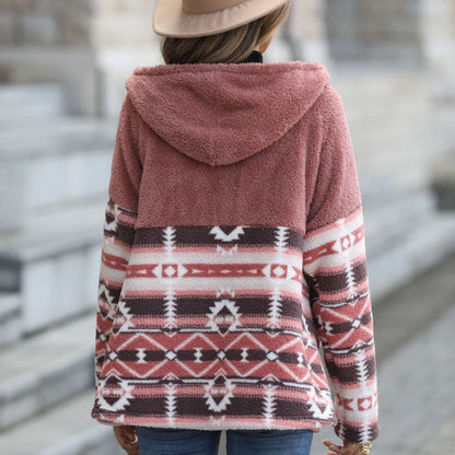 Women's Cozy Fleece Jacket with Check Pattern and Practical Pockets NOVAE