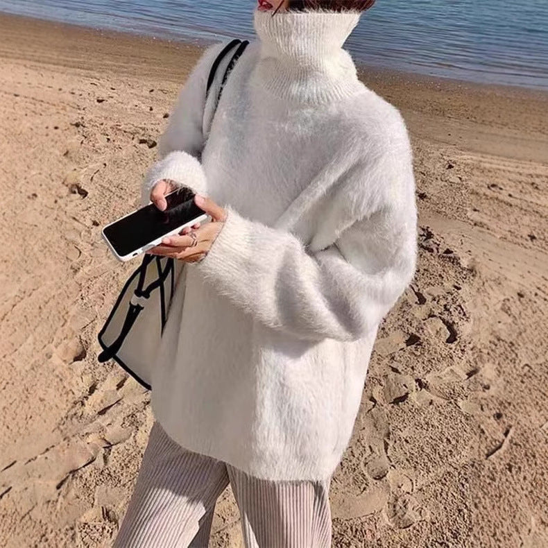 Women's Fluffy Loose Fit High Collar Sweater NOVAE