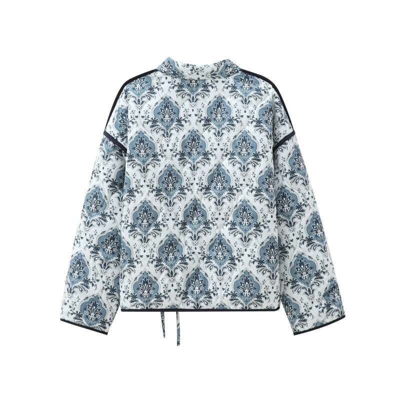 Women's elegant jacquard jacket with tie belt and luxurious pattern NOVAE