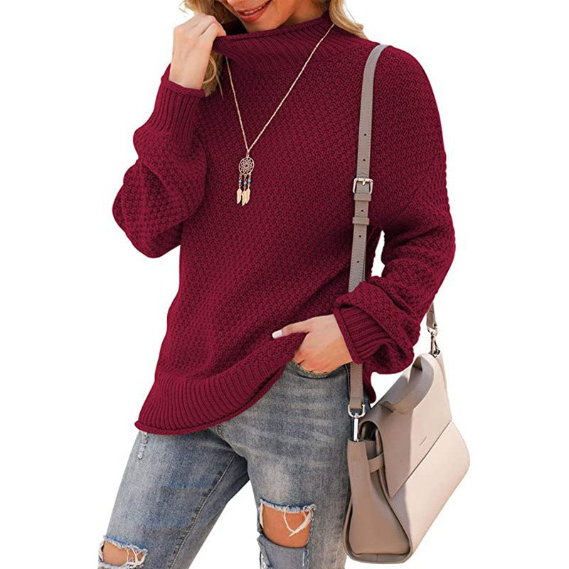 Women's chunky knit sweater with high collar and comfortable sleeves NOVAE