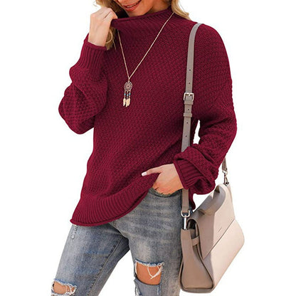 Women's chunky knit sweater with high collar and comfortable sleeves NOVAE