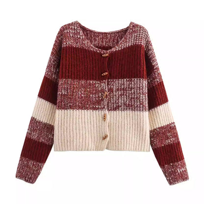 Women's cardigan with elastic rib design and wooden buttons NOVAE