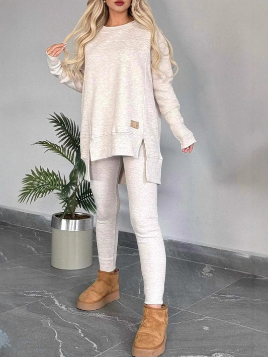 Women's Casual Long-Sleeve Sweatshirt Set with Asymmetrical Cut and Practical Pockets NOVAE