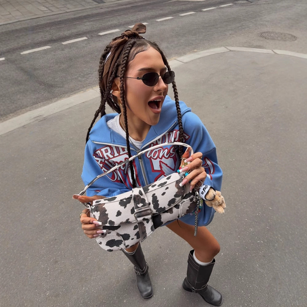 Women's casual hoodie with large print and dropped shoulders NOVAE