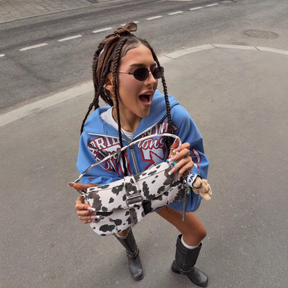 Women's casual hoodie with large print and dropped shoulders NOVAE