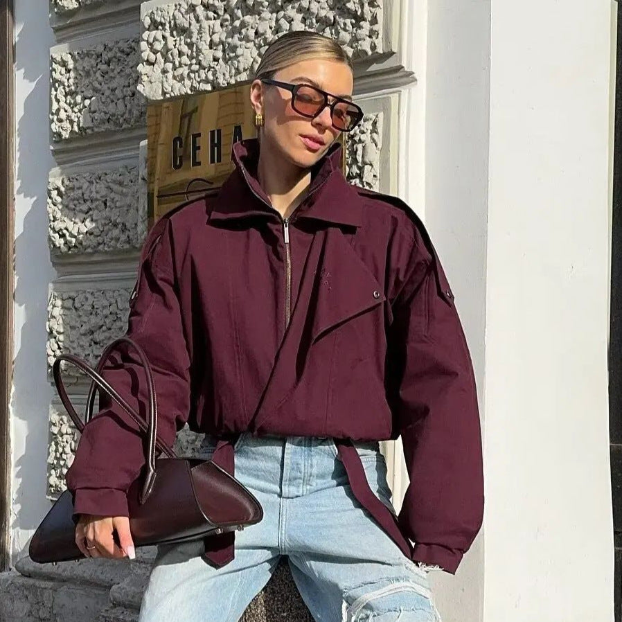 Women's sporty transitional jacket with fashionable collar and elasticated waistband NOVAE