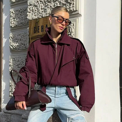 Women's sporty transitional jacket with fashionable collar and elasticated waistband NOVAE