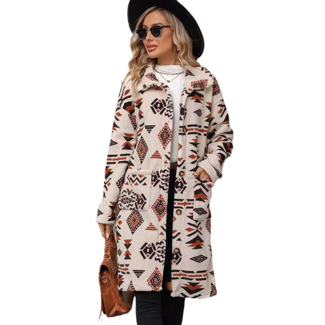 Women's fashionable teddy jacket with a unique geometric pattern NOVAE