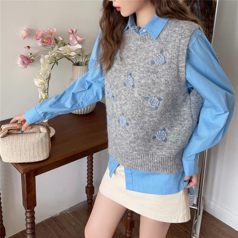 Women's knitted sweater with floral pattern NOVAE