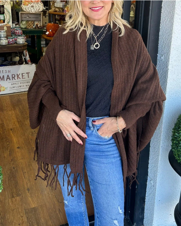 Women's versatile poncho with fringe NOVAE