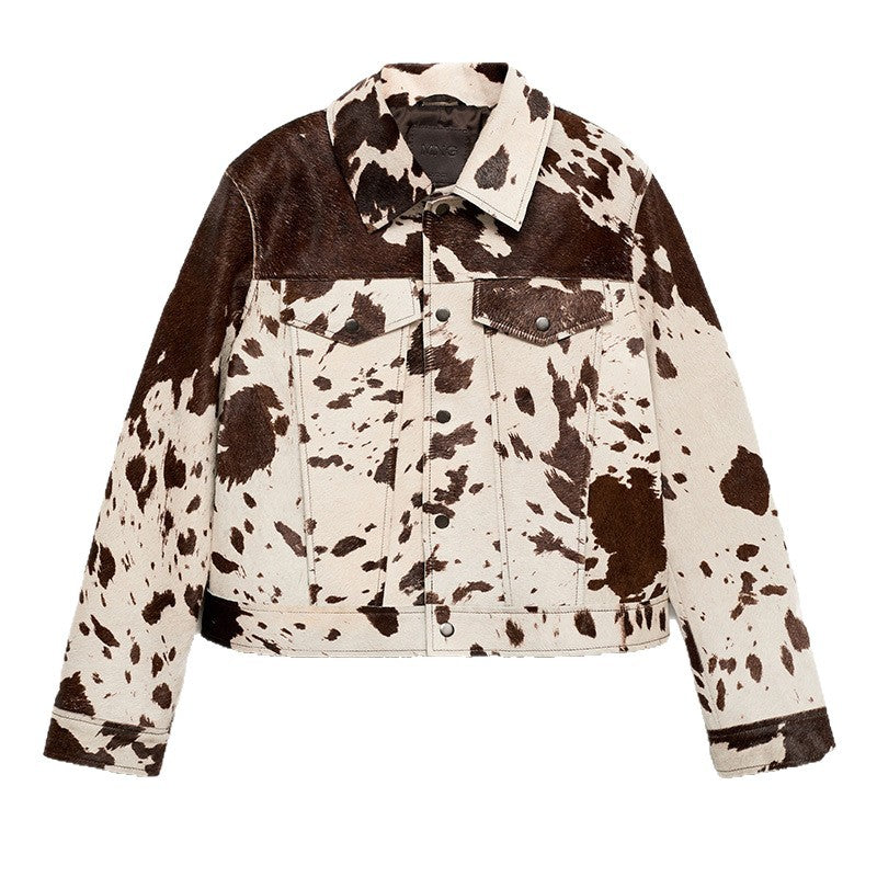Women's cropped denim jacket in trendy animal print NOVAE
