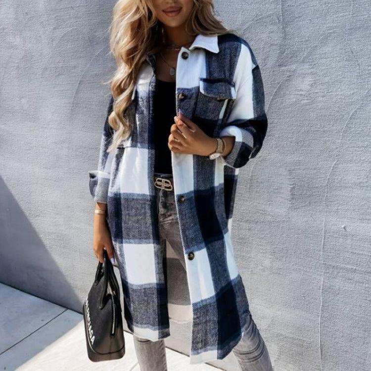 Women's Checkered Shirt Coat in Soft Cotton Blend NOVAE