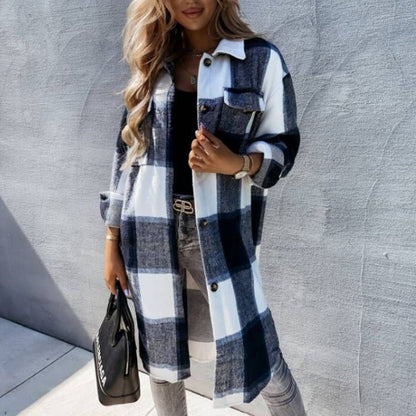 Women's Checkered Shirt Coat in Soft Cotton Blend NOVAE