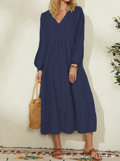 Women's lightweight maxi dress with V-neck and balloon sleeves NOVAE