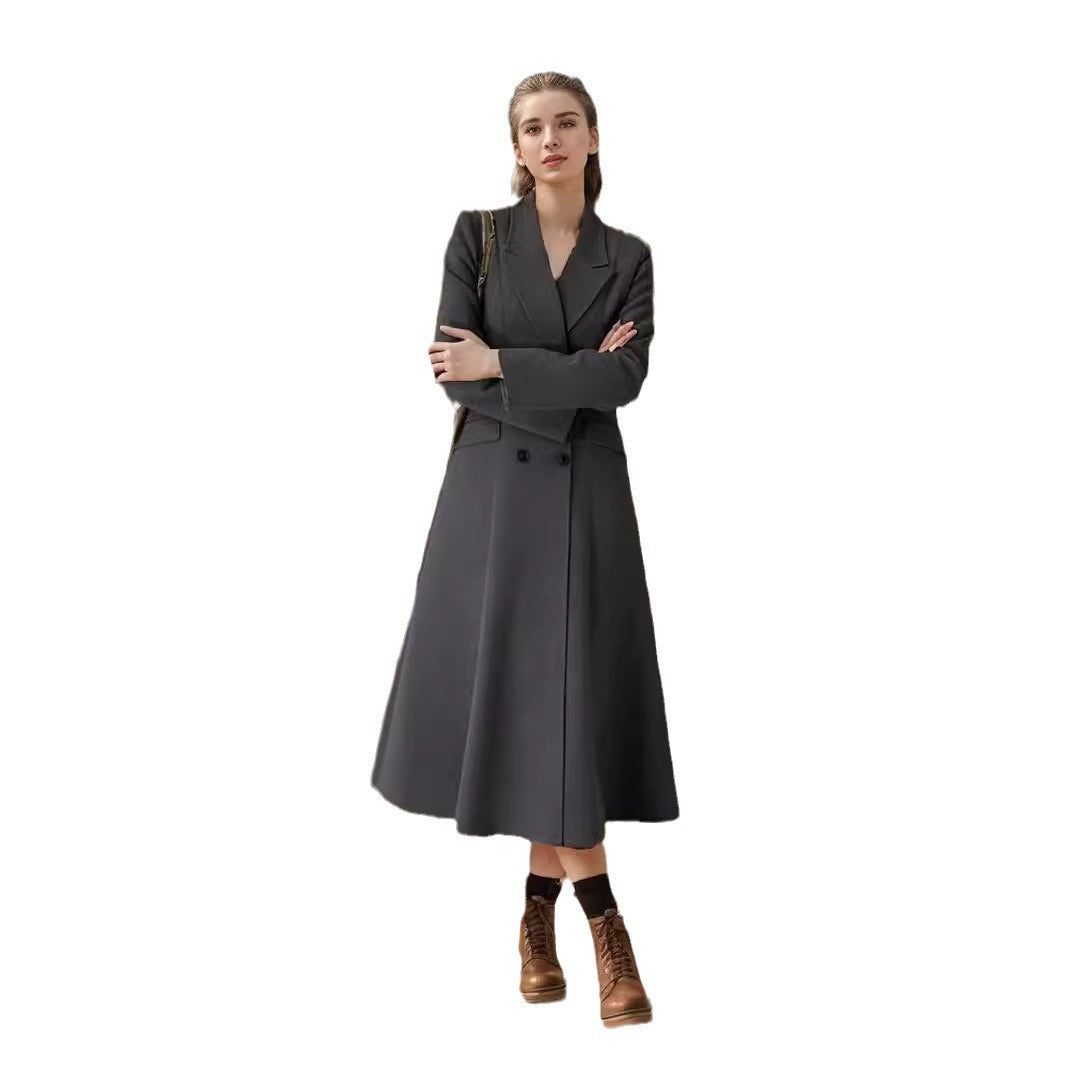 Women's elegant maxi coat with double-breasted button closure and wide, flowing skirt NOVAE