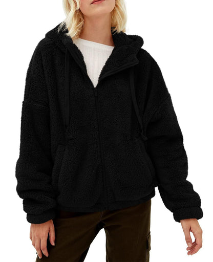 Women's Cozy Fleece Jacket with High Collar and Zipper NOVAE