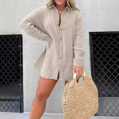 Women's casual crepe blouse and shorts set with adjustable belt NOVAE