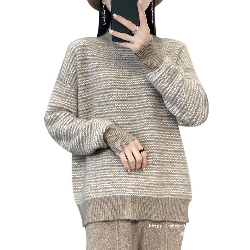 Women's knitted sweater with a modern striped pattern and comfortable thumb holes NOVAE