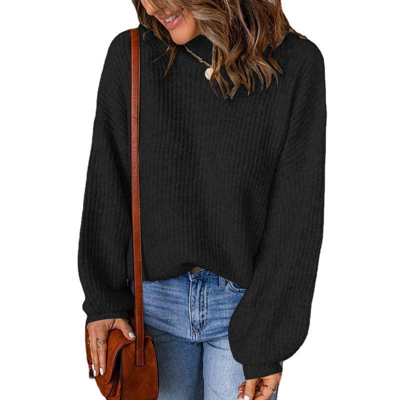 Women's chunky knit sweater with a relaxed fit and high collar NOVAE