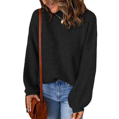 Women's chunky knit sweater with a relaxed fit and high collar NOVAE