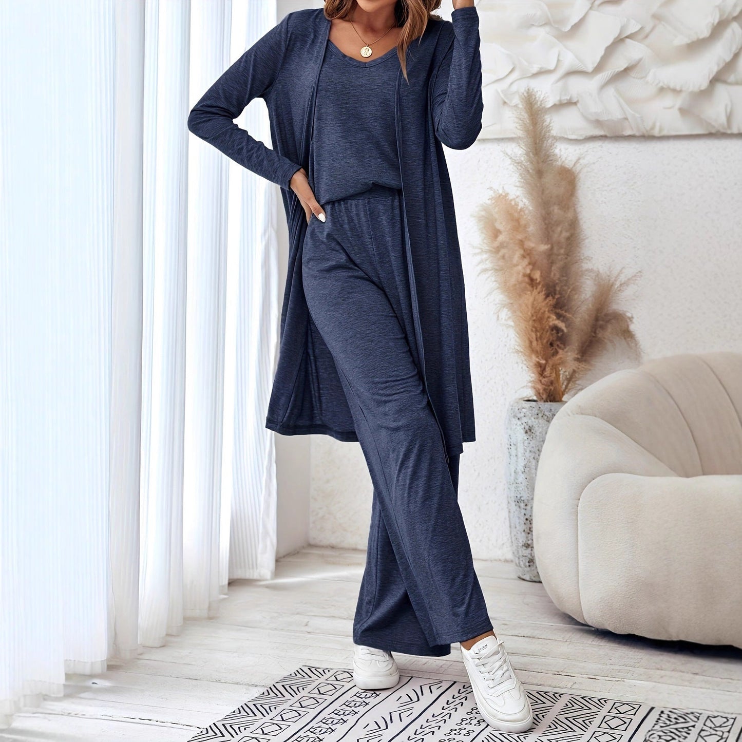 Women's loungewear set with long cardigan and wide-leg trousers NOVAE
