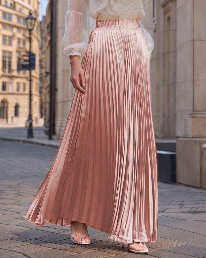 Women's pleated maxi skirt with elastic waistband and flowing cut NOVAE