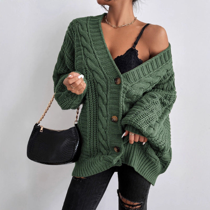 Women's chunky knit cardigan with wide sleeves and button details NOVAE
