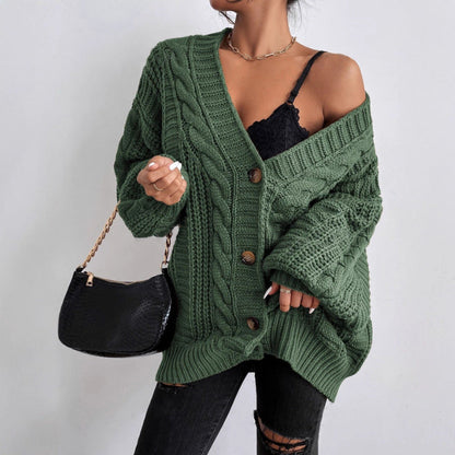 Women's chunky knit cardigan with wide sleeves and button details NOVAE