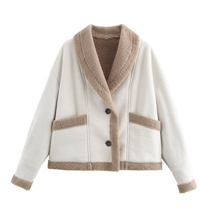 Women's cozy jacket with teddy fur details NOVAE