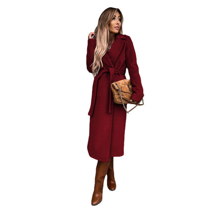 Women's Elegant Wrap Coat with Wide Lapels and Waist Belt NOVAE