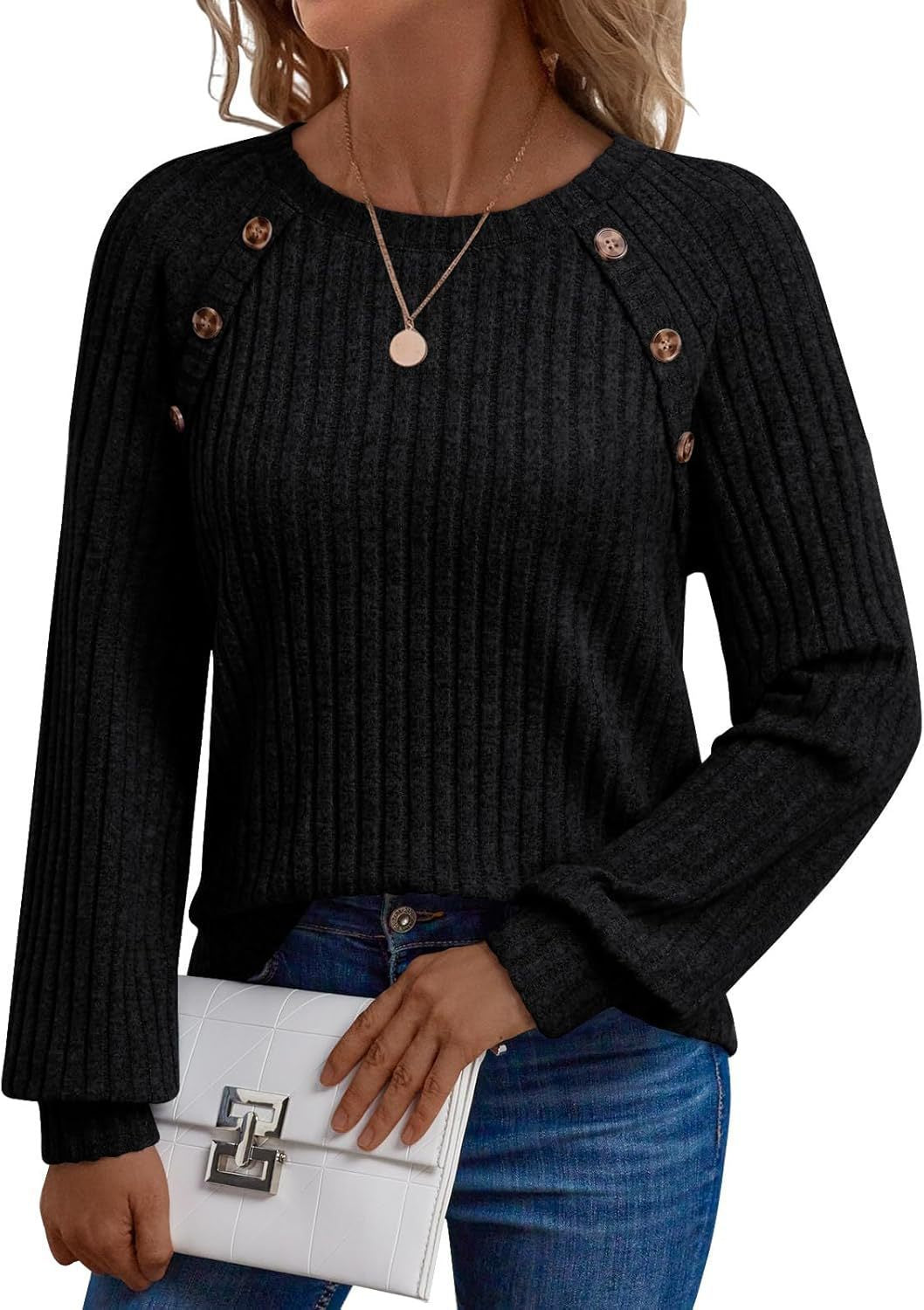 Women's knit sweater with button details and textured design NOVAE